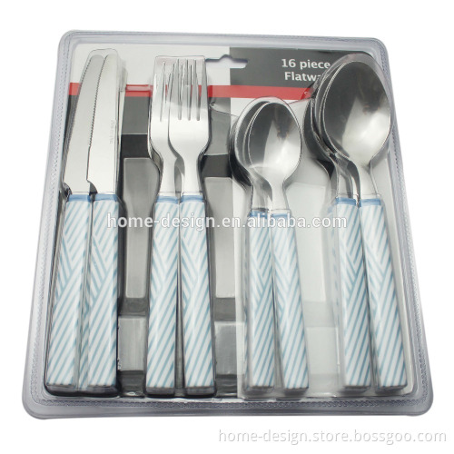 16pcs cutlery set with stripe handle/plastic handle cutlery set